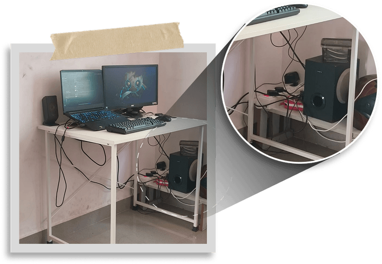 Messy desk setup